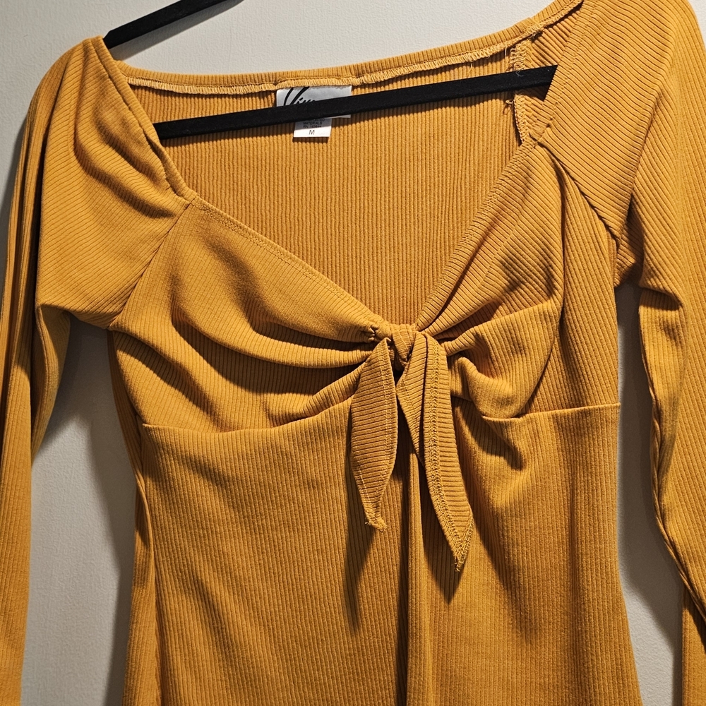 Vixen by Micheline Pitt Mustard Tie-Front Crop Top - Picture 2 of 3